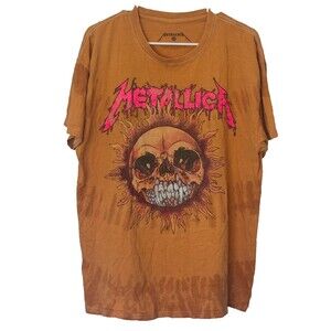 Men's Metallica Shirt sz L Tie Dye Orange Skull Sun Pushead Art Metal Rock Band
